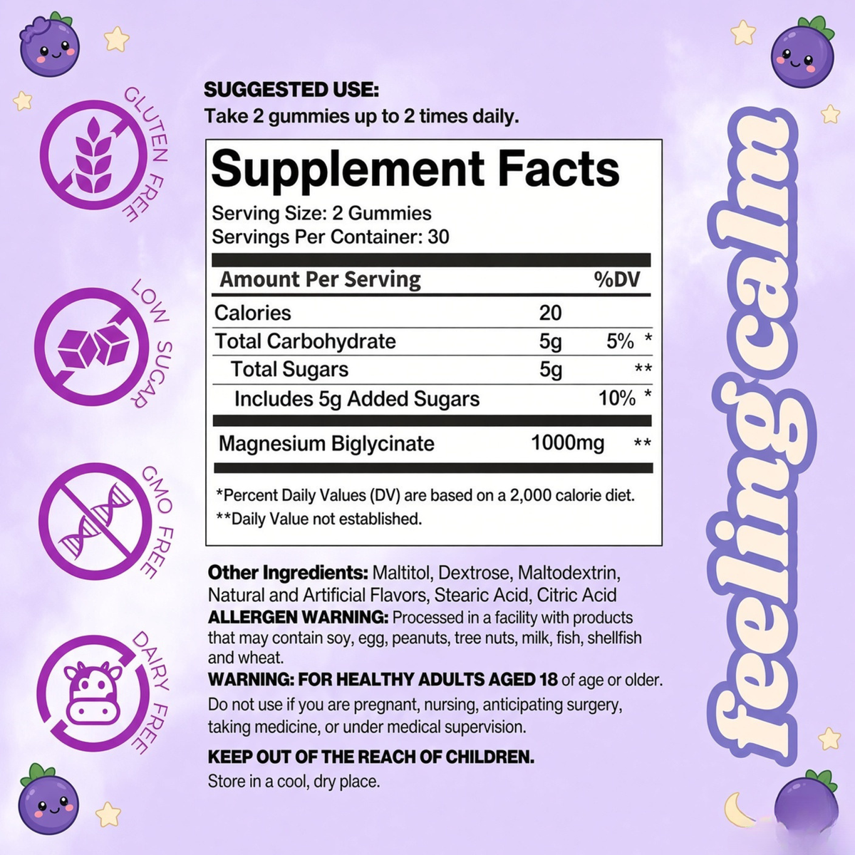 Sleep Gummies – 1000mg Magnesium Glycinate, Wildberry, 60 Gummies (30 Serves)