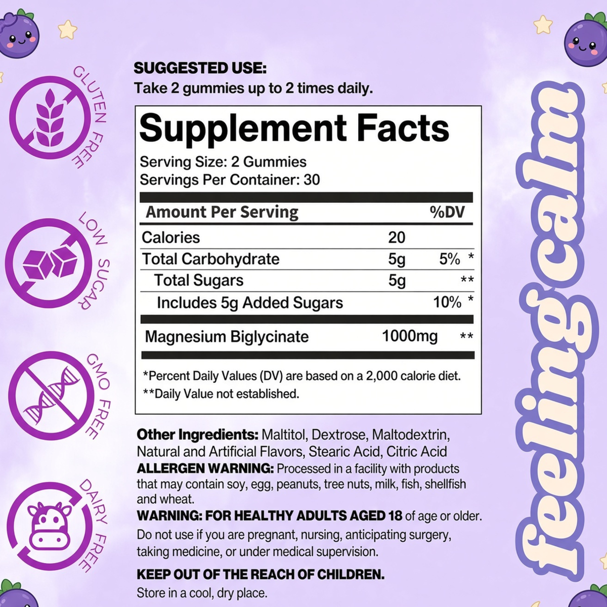 Sleep Gummies – 1000mg Magnesium Glycinate, Wildberry, 60 Gummies (30 Serves)