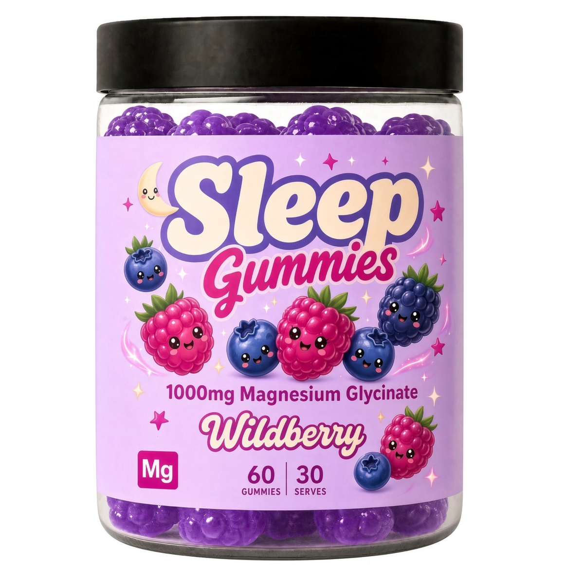 Sleep Gummies – 1000mg Magnesium Glycinate, Wildberry, 60 Gummies (30 Serves)